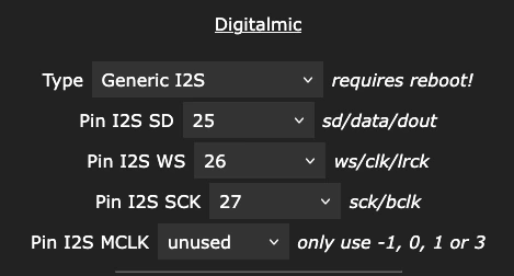 WLED AudioReactive settings for the INMP441
