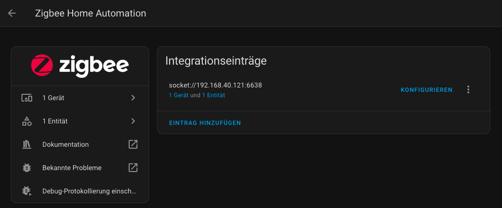 Configure Home Assistant ZHA