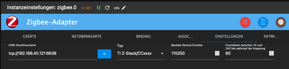 ioBroker ZigBee Adapter Config