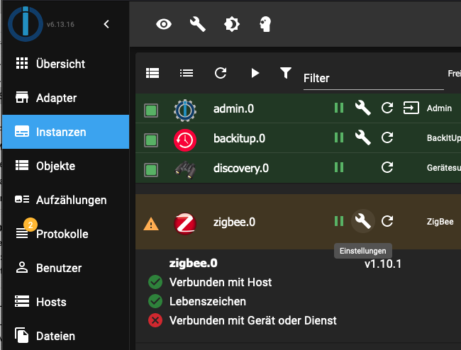 ioBroker ZigBee Adapter Einstellungen