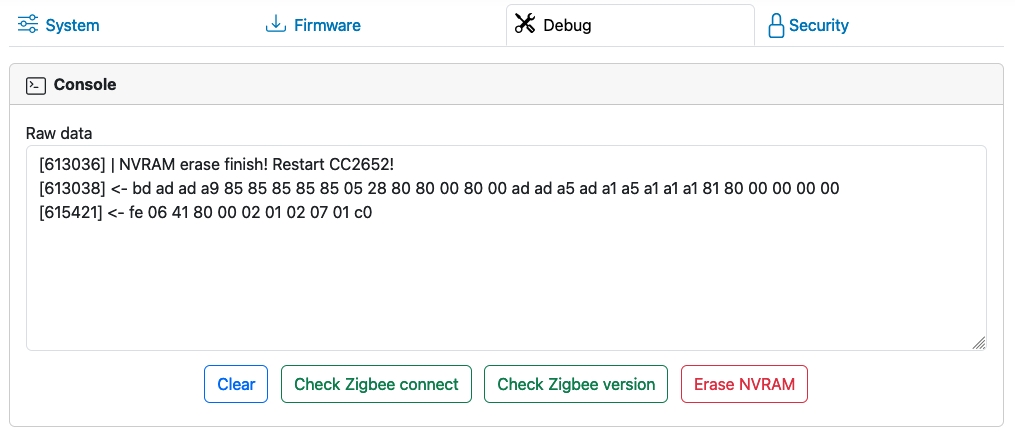 cod.m ZigBee Coordinator NVRAM leeren Webinterface