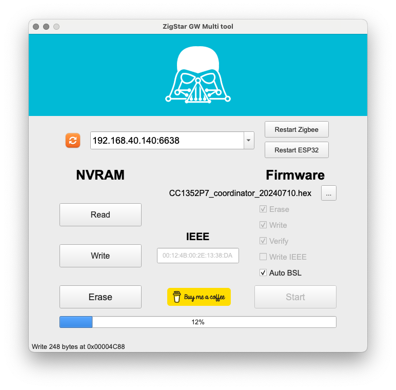 cod.m ZigBee Coordinator Z-Stack Flash Settings ZigStar GW Multitool flashing